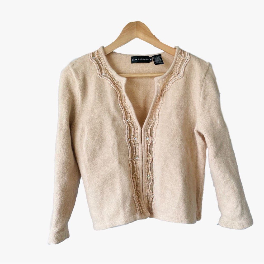 NWOT Dana Buchman Champagne Wool Angora Blend Cropped Cardigan